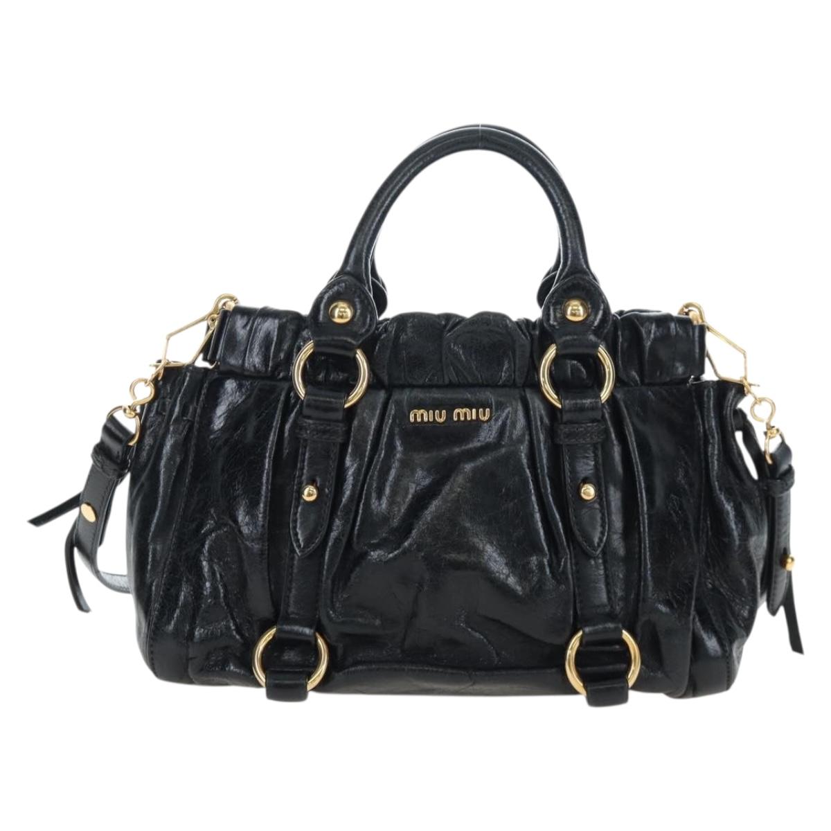 Miu Miu Hand Bag Vitellolux 2way Black Gold Auth 202488M