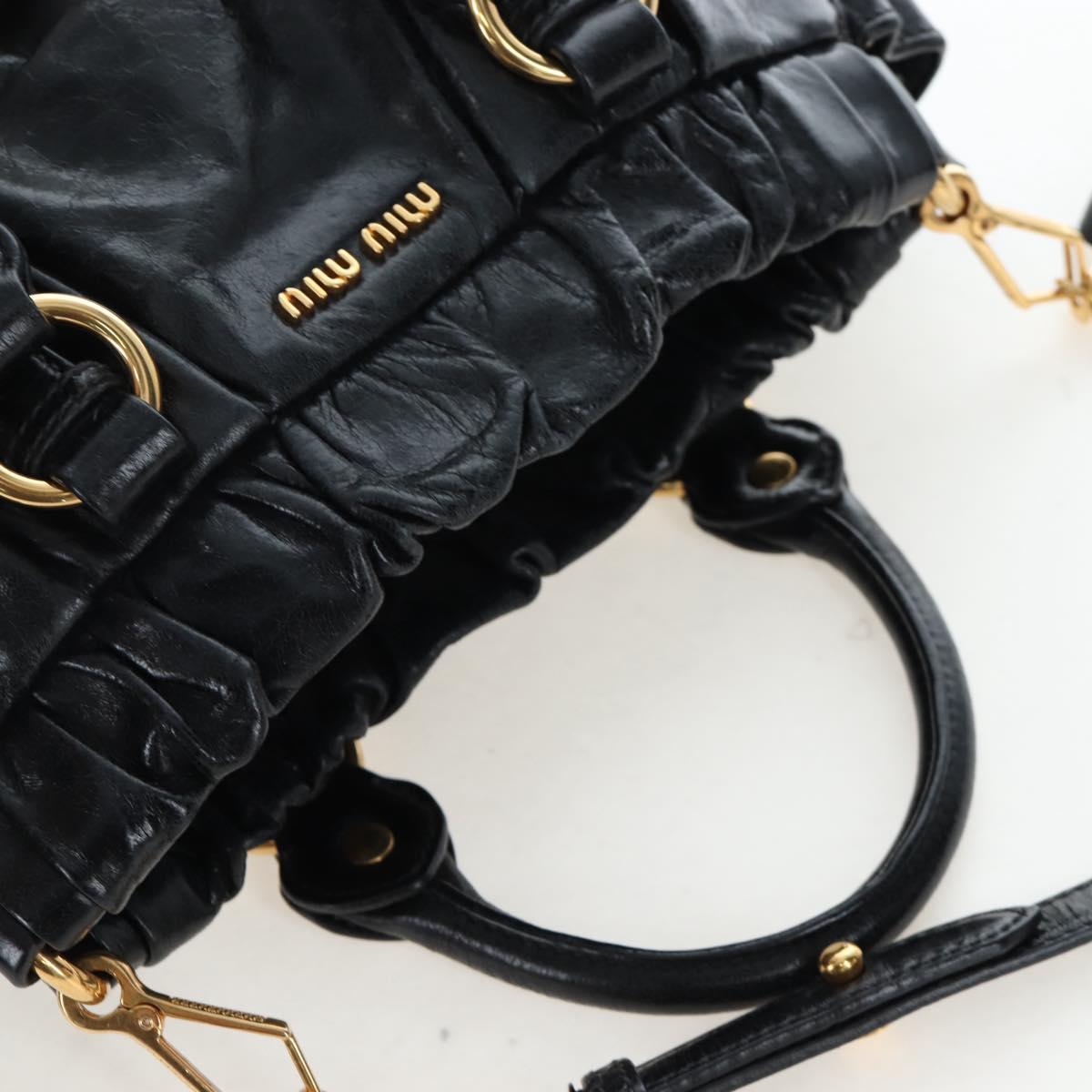 Miu Miu Hand Bag Vitellolux 2way Black Gold Auth 202488M