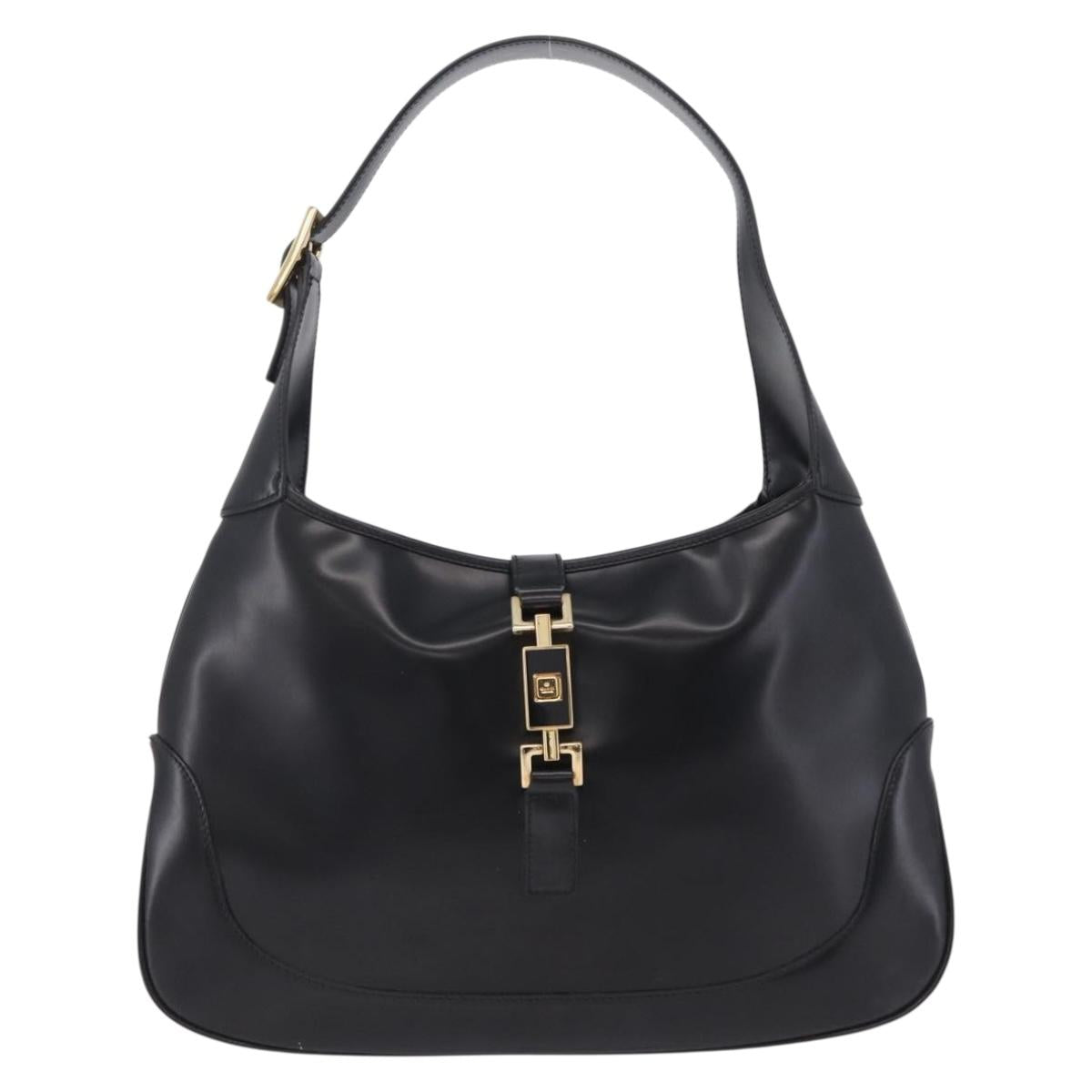 GUCCI Jackie Shoulder Bag Leather Black Gold 001 3306 2684 Auth 202492V