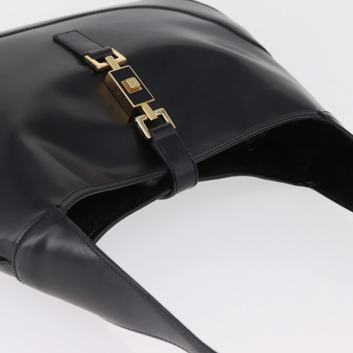 GUCCI Jackie Shoulder Bag Leather Black Gold 001 3306 2684 Auth 202492V