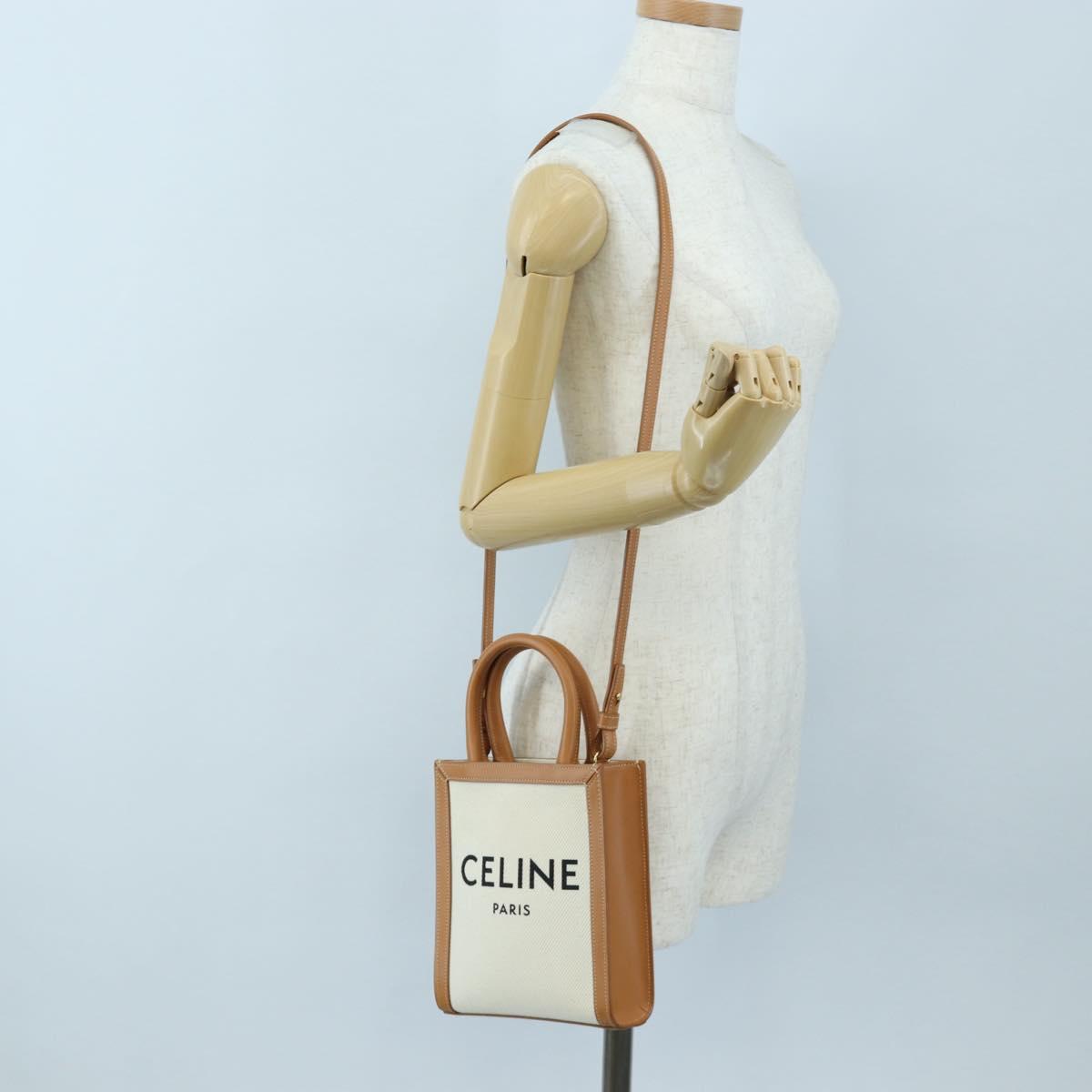 CELINE Vertical Mini Hand Bag Canvas 2way Beige Auth 202496M