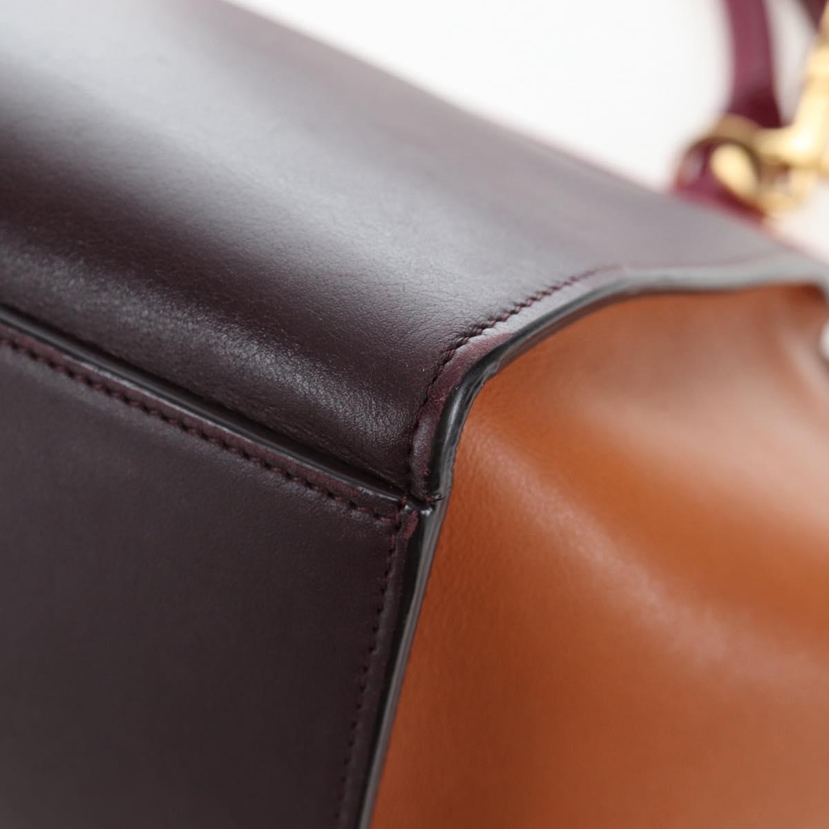 CELINE Trapeze Hand Bag Leather 2way Bordeaux Gold Auth 202503A