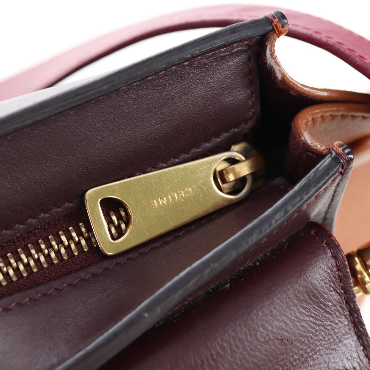 CELINE Trapeze Hand Bag Leather 2way Bordeaux Gold Auth 202503A