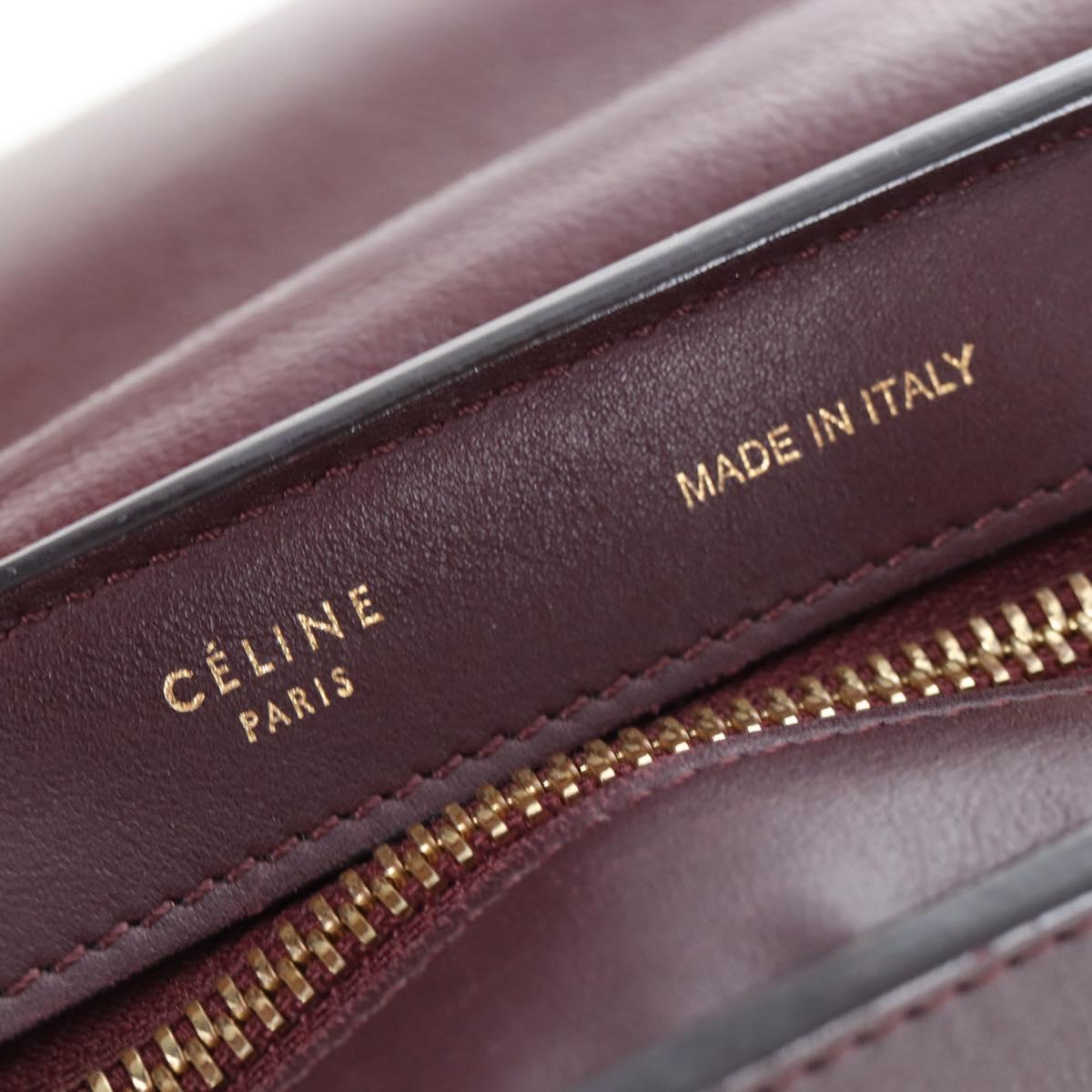 CELINE Trapeze Hand Bag Leather 2way Bordeaux Gold Auth 202503A