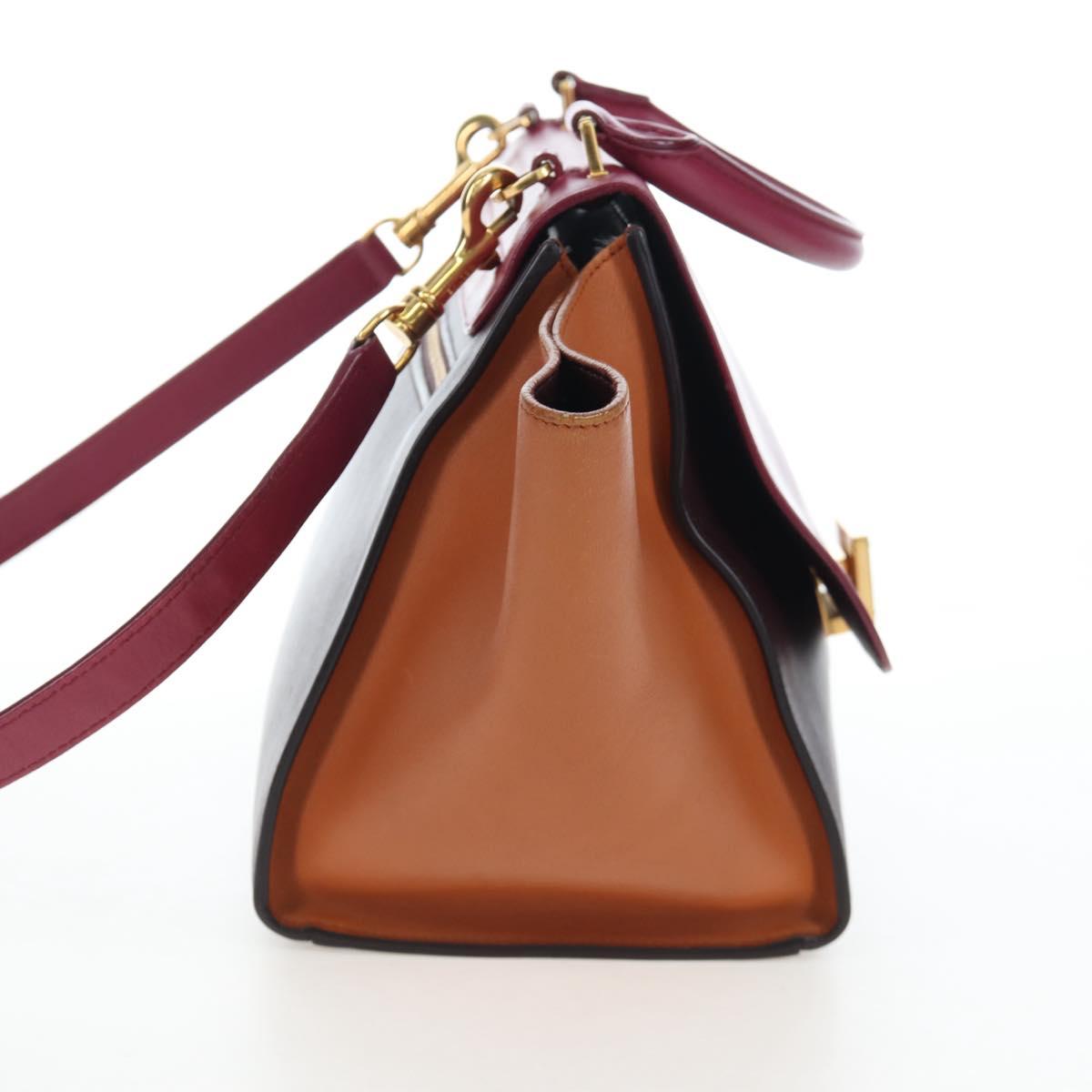 CELINE Trapeze Hand Bag Leather 2way Bordeaux Gold Auth 202503A
