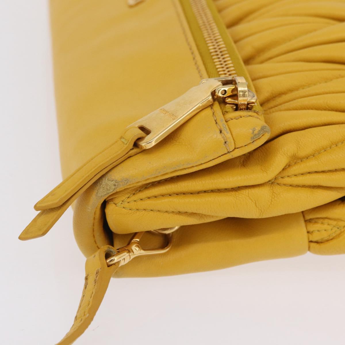Miu Miu Matelasse Shoulder Bag Leather 2way Yellow Gold Auth 202504A
