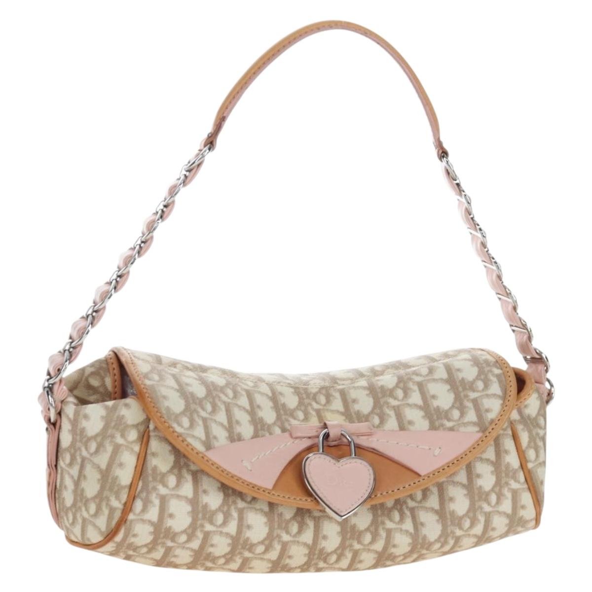 Christian Dior Trotter Canvas Romantic Chain Bag PVC Beige Silver Auth 202506SAM