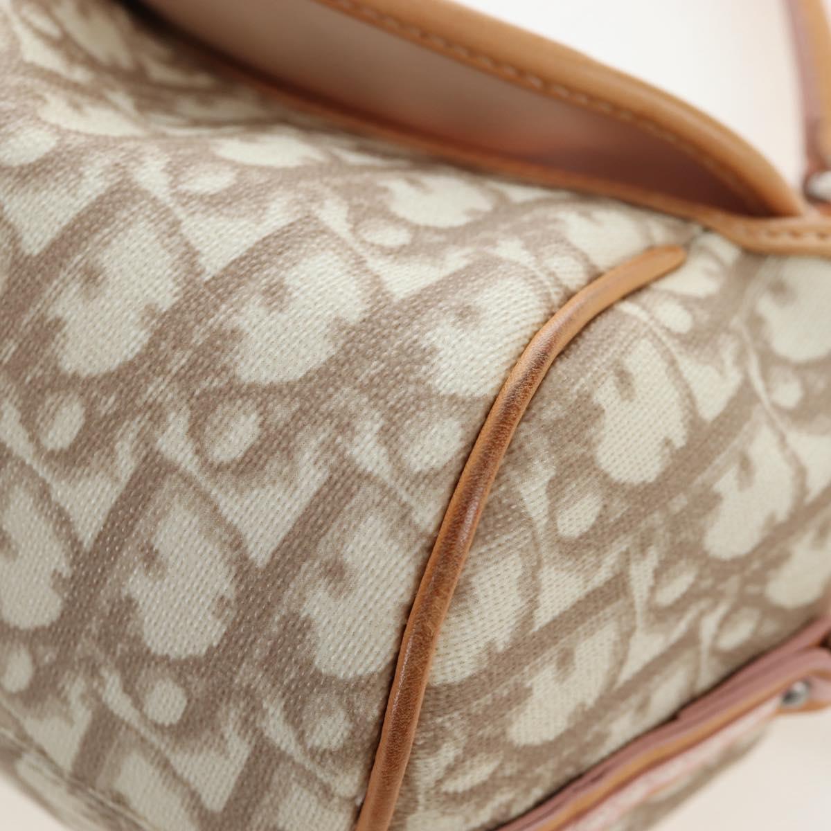 Christian Dior Trotter Canvas Romantic Chain Bag PVC Beige Silver Auth 202506SAM