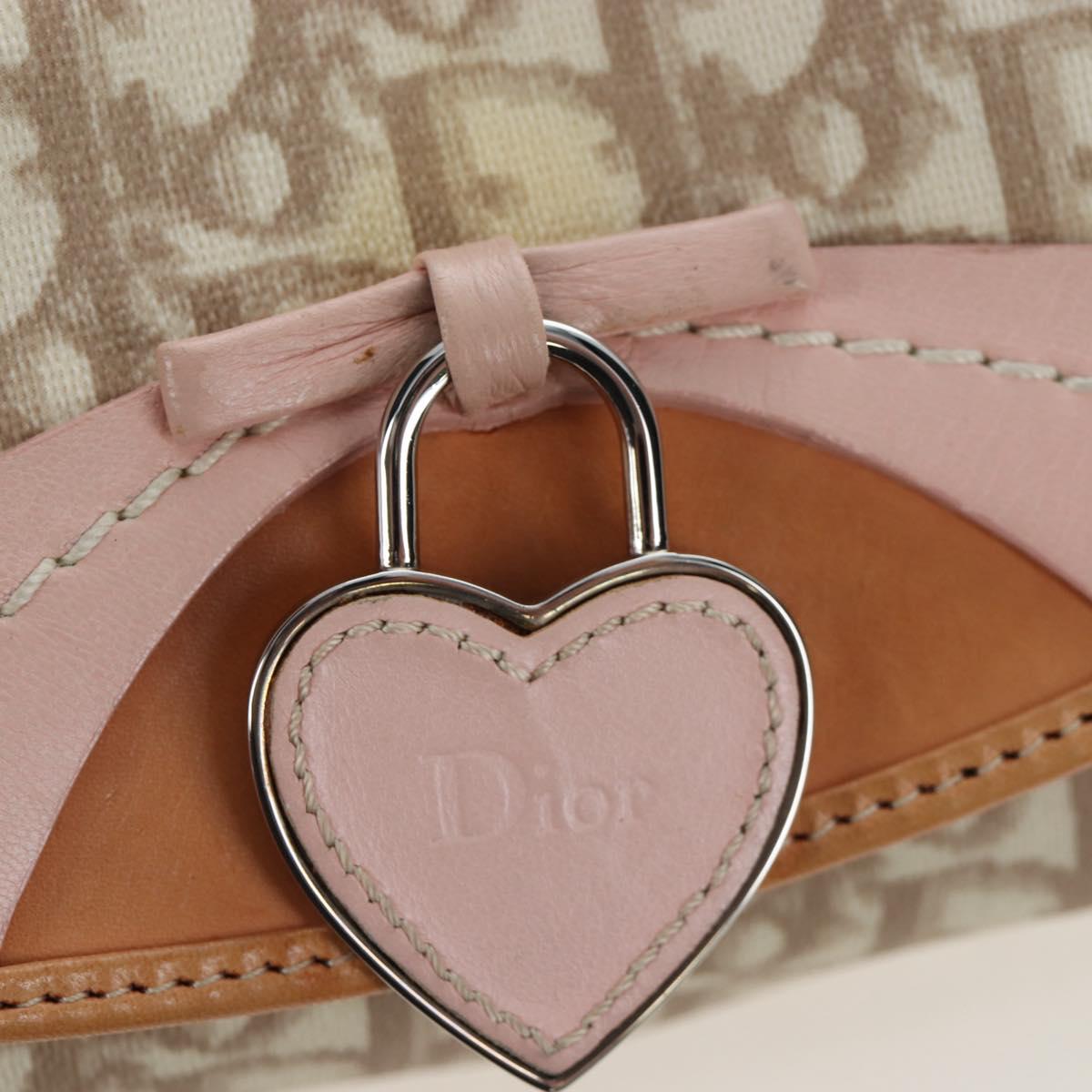 Christian Dior Trotter Canvas Romantic Chain Bag PVC Beige Silver Auth 202506SAM