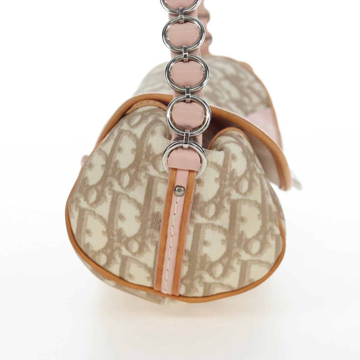 Christian Dior Trotter Canvas Romantic Chain Bag PVC Beige Silver Auth 202506SAM