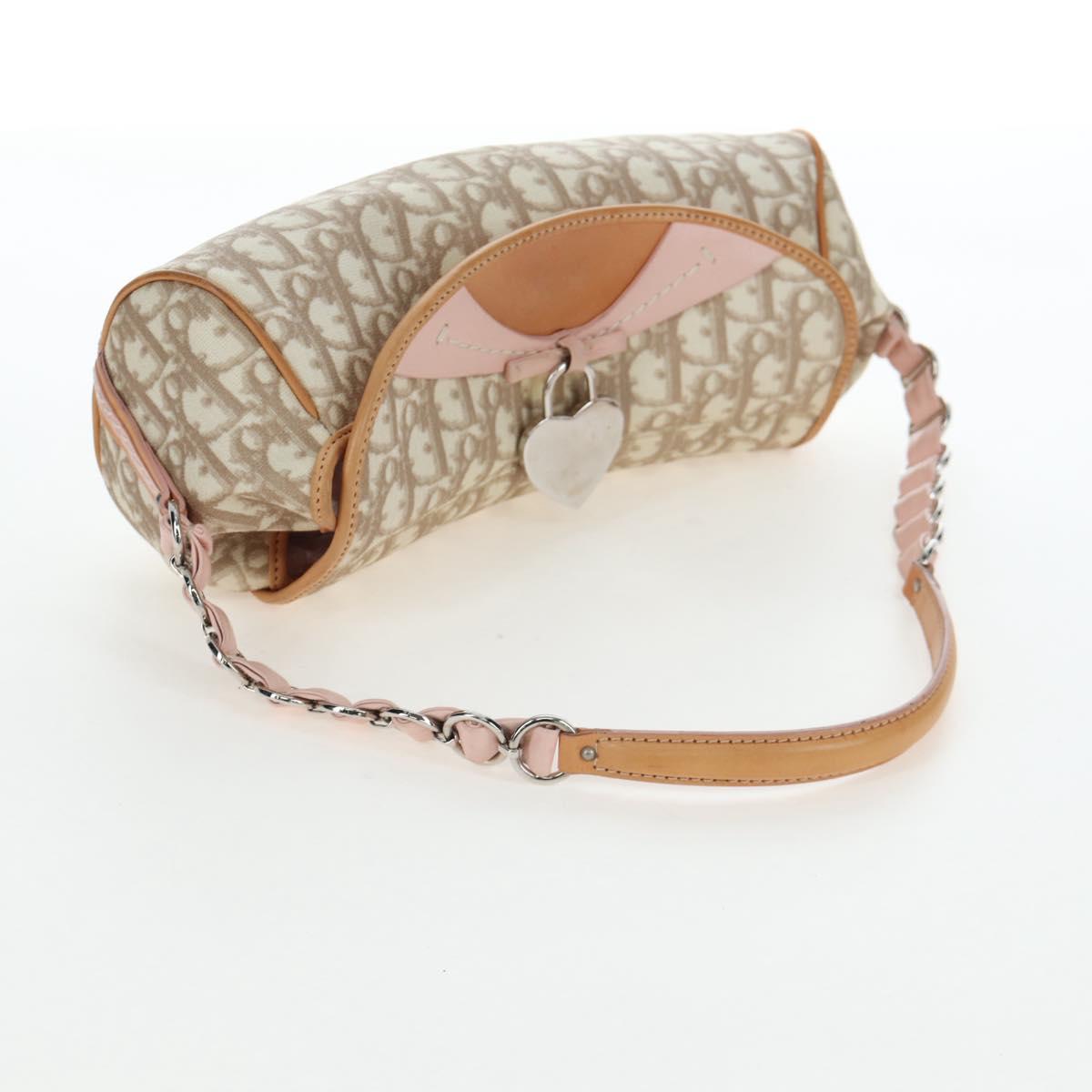 Christian Dior Trotter Canvas Romantic Chain Bag PVC Beige Silver Auth 202506SAM