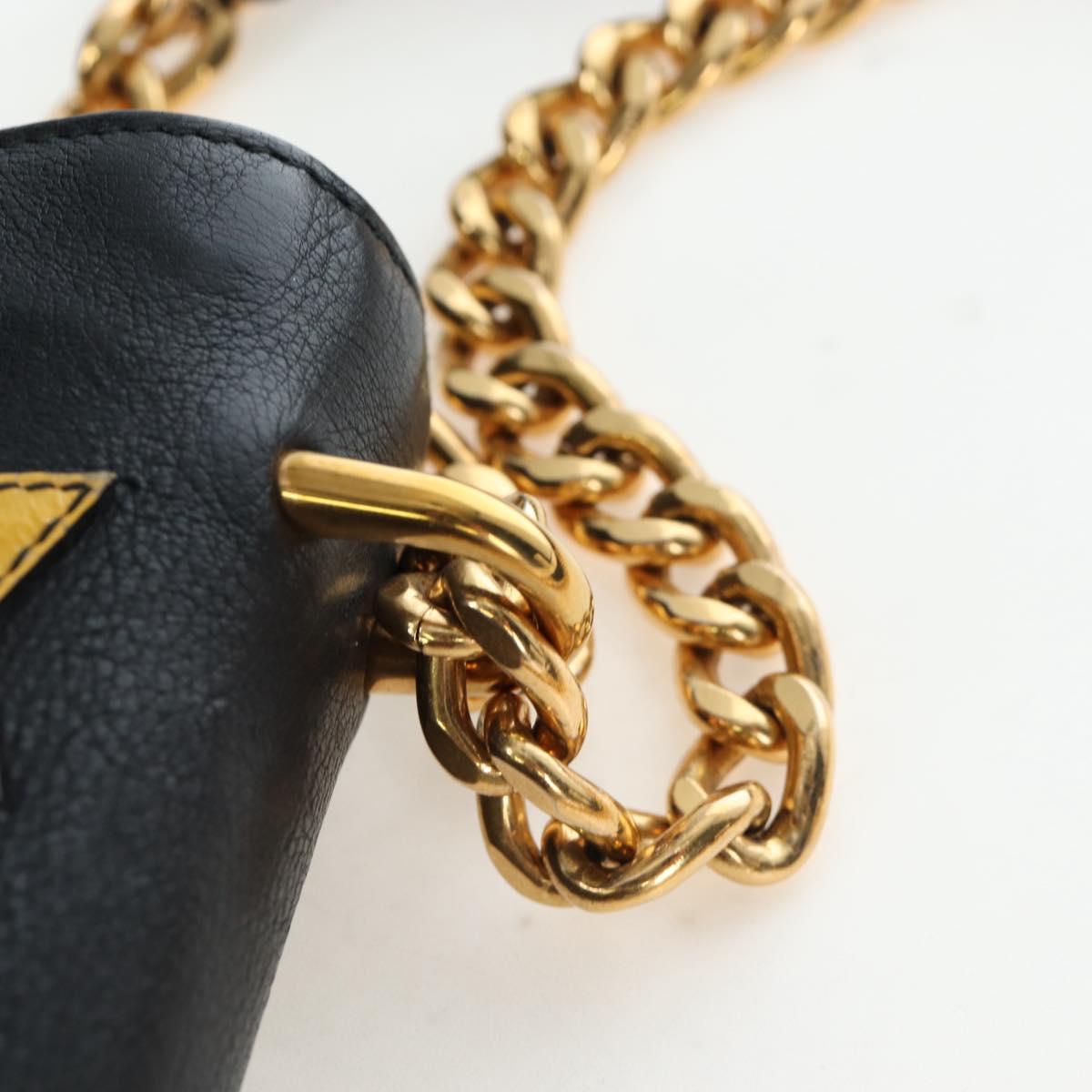 PRADA Chain Shoulder Bag Leather Black Gold Auth 202514M