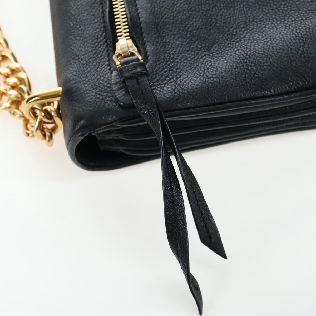 PRADA Chain Shoulder Bag Leather Black Gold Auth 202514M