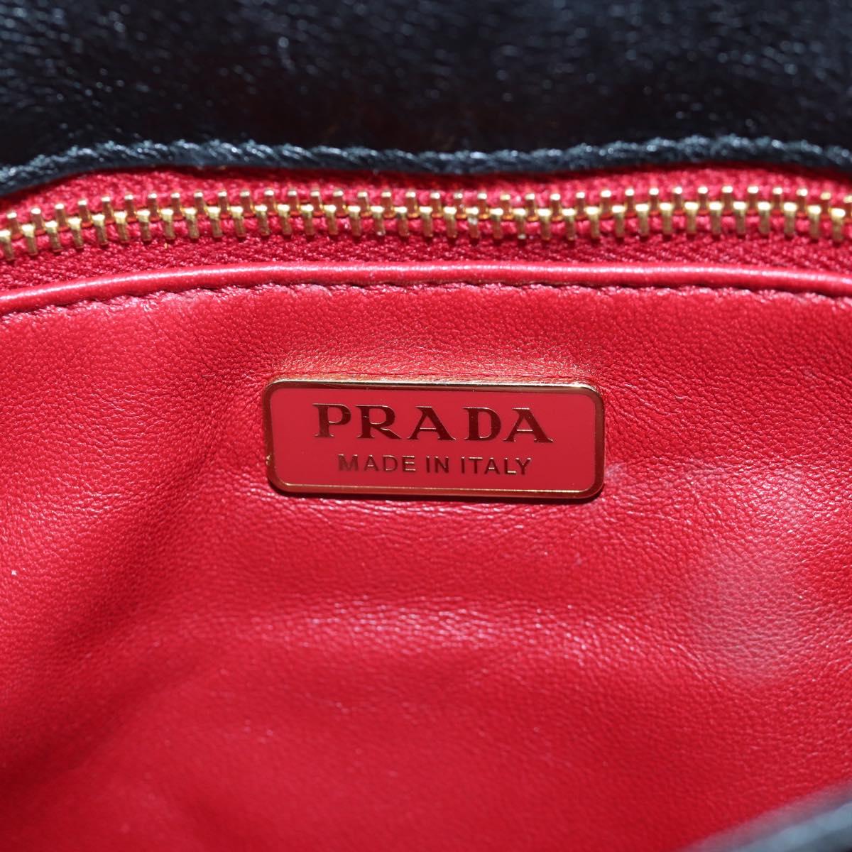 PRADA Chain Shoulder Bag Leather Black Gold Auth 202514M