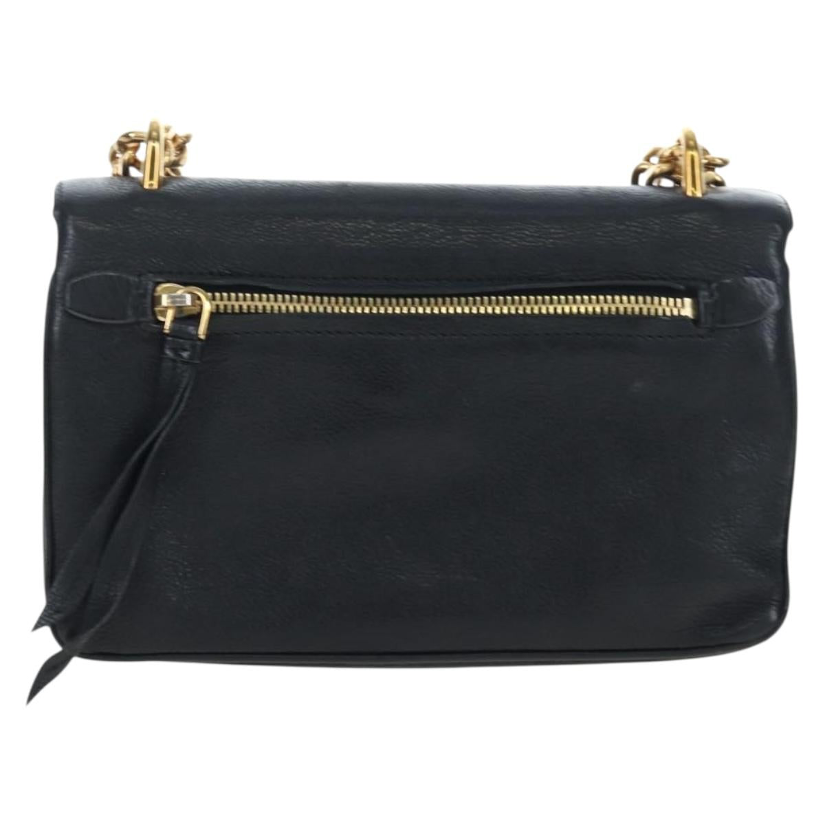 PRADA Chain Shoulder Bag Leather Black Gold Auth 202514M