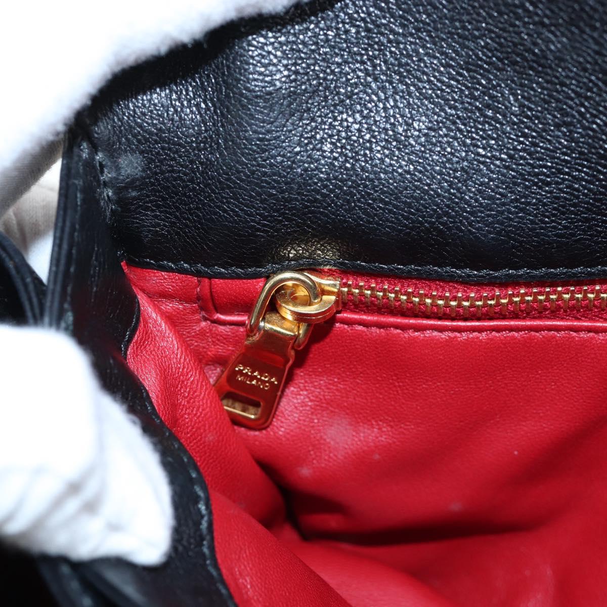 PRADA Chain Shoulder Bag Leather Black Gold Auth 202514M
