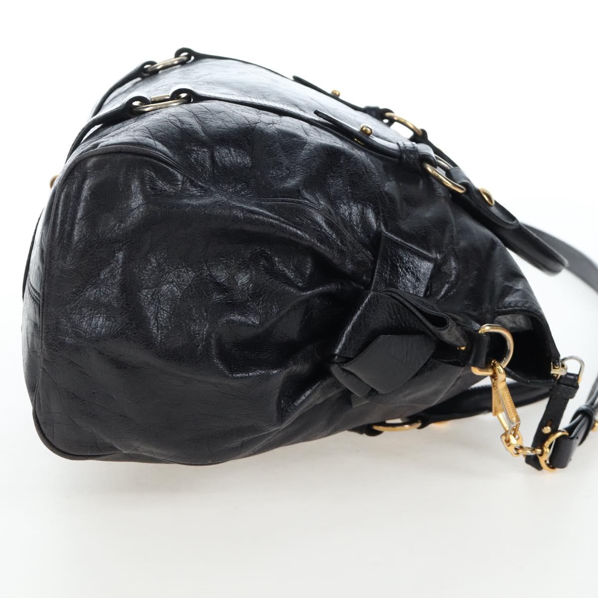 Miu Miu Hand Bag Vitellolux 2way Black Gold Auth 202521M