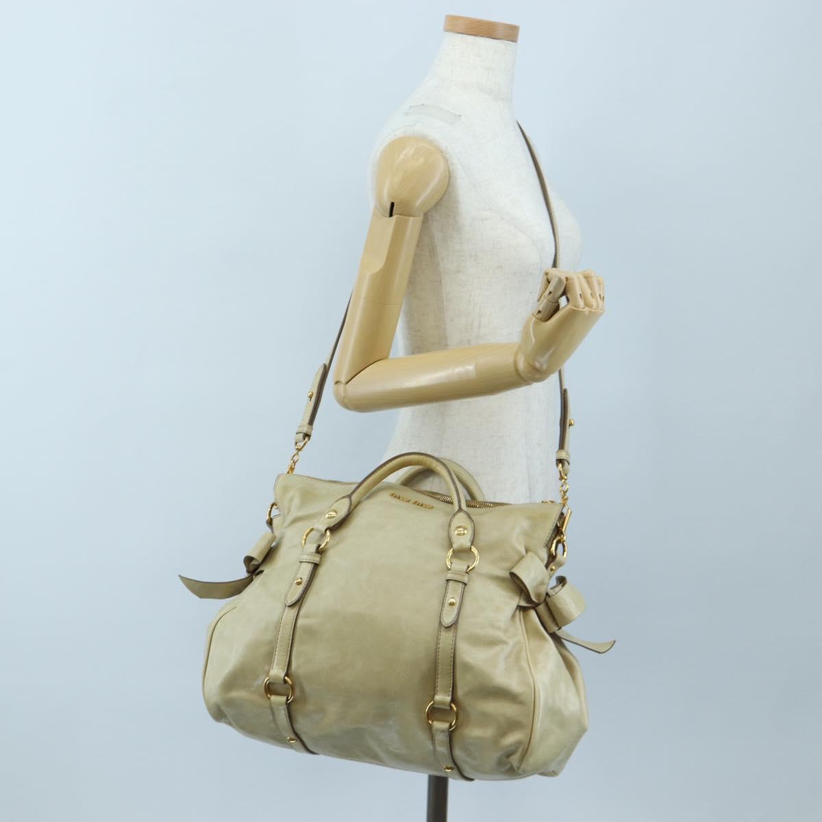 Miu Miu Hand Bag Vitellolux 2way Beige Gold Auth 202535M