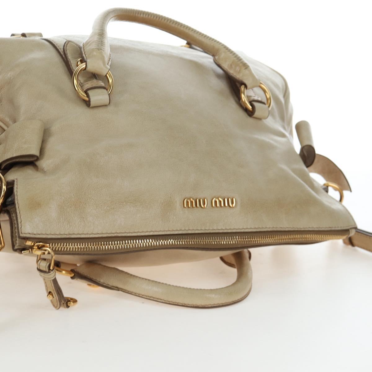 Miu Miu Hand Bag Vitellolux 2way Beige Gold Auth 202535M