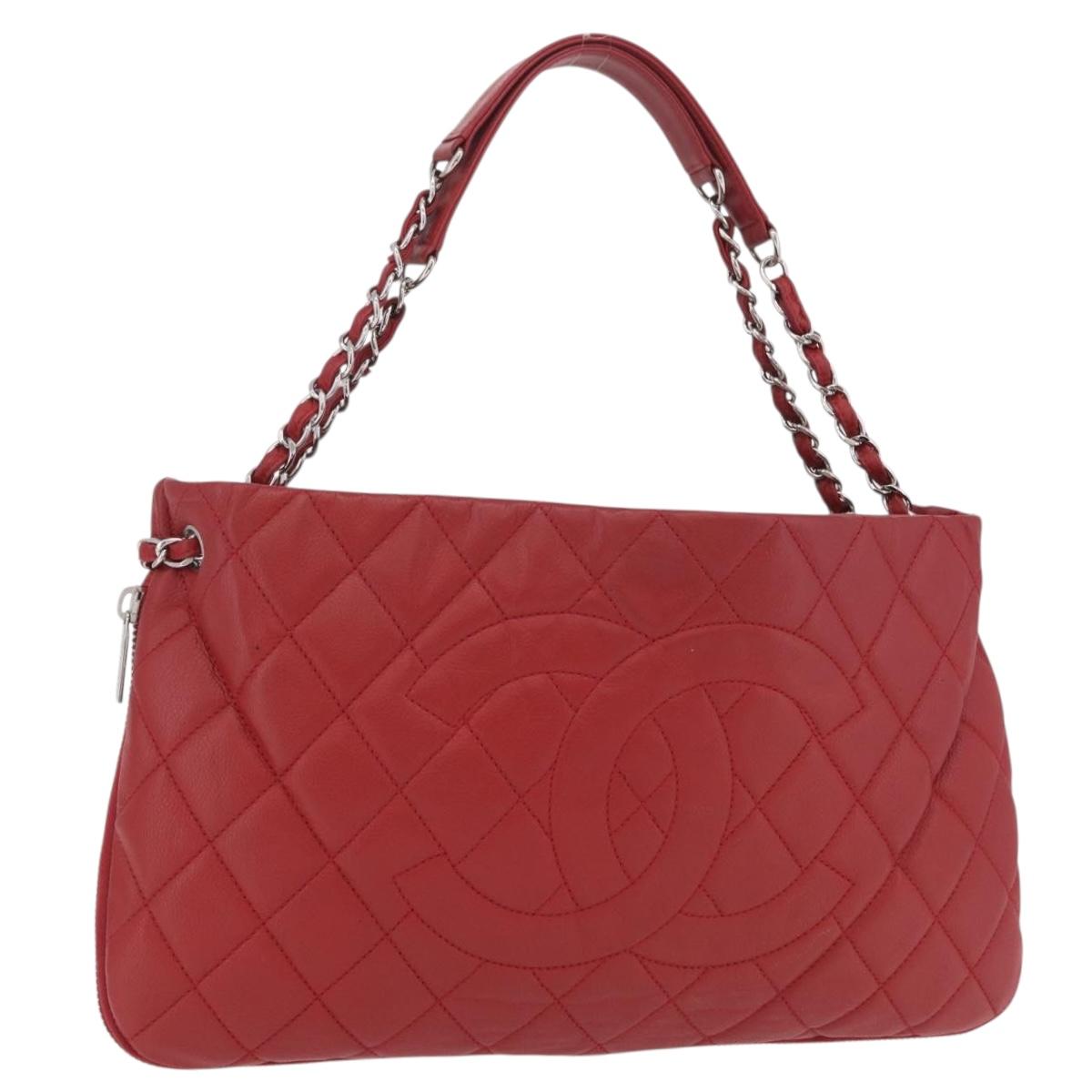 CHANEL Chain Shoulder Bag Caviar Skin Red Silver CC Auth 202542V