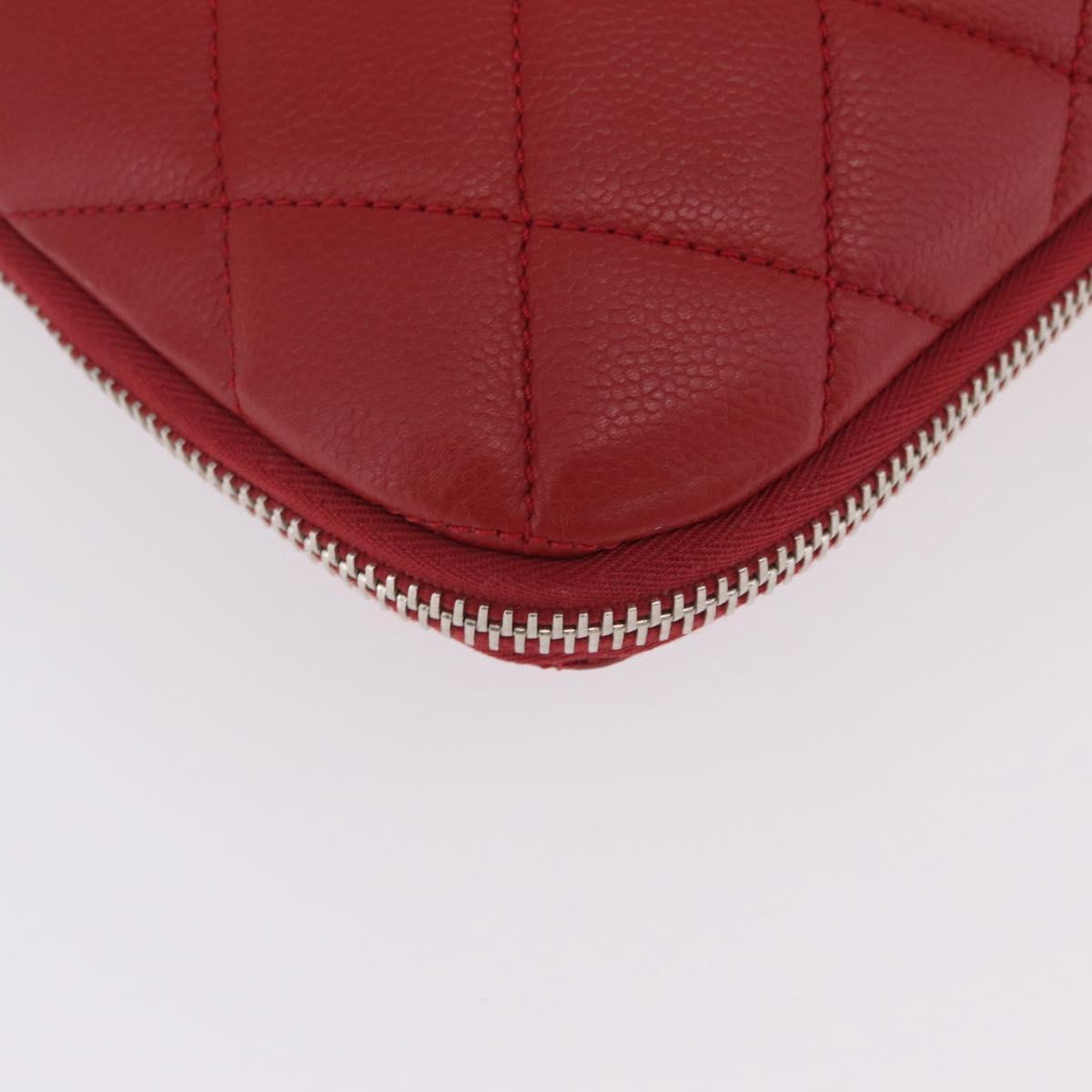 CHANEL Chain Shoulder Bag Caviar Skin Red Silver CC Auth 202542V