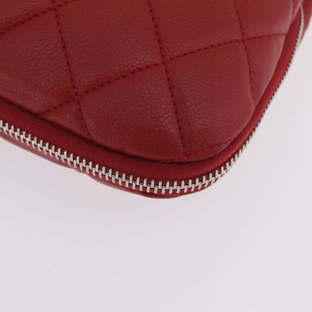 CHANEL Chain Shoulder Bag Caviar Skin Red Silver CC Auth 202542V