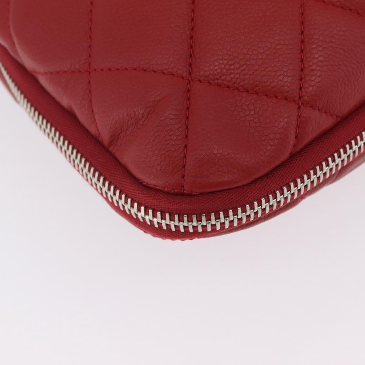 CHANEL Chain Shoulder Bag Caviar Skin Red Silver CC Auth 202542V