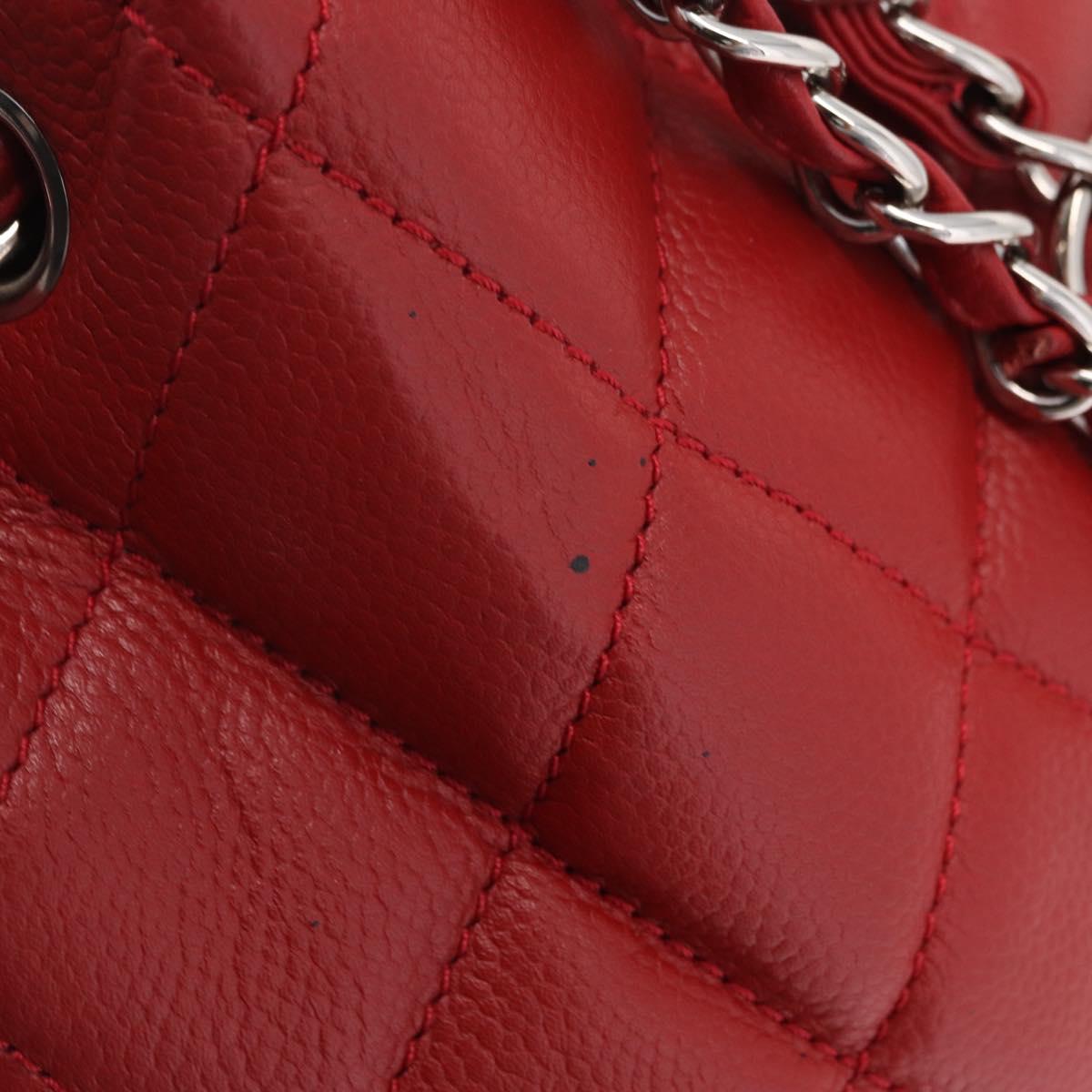 CHANEL Chain Shoulder Bag Caviar Skin Red Silver CC Auth 202542V