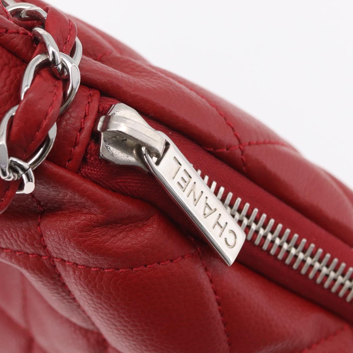 CHANEL Chain Shoulder Bag Caviar Skin Red Silver CC Auth 202542V