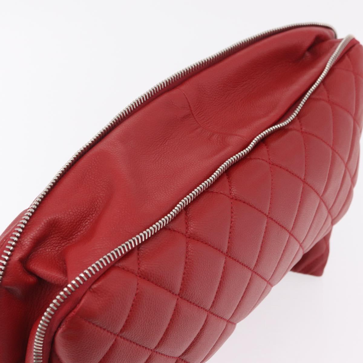 CHANEL Chain Shoulder Bag Caviar Skin Red Silver CC Auth 202542V