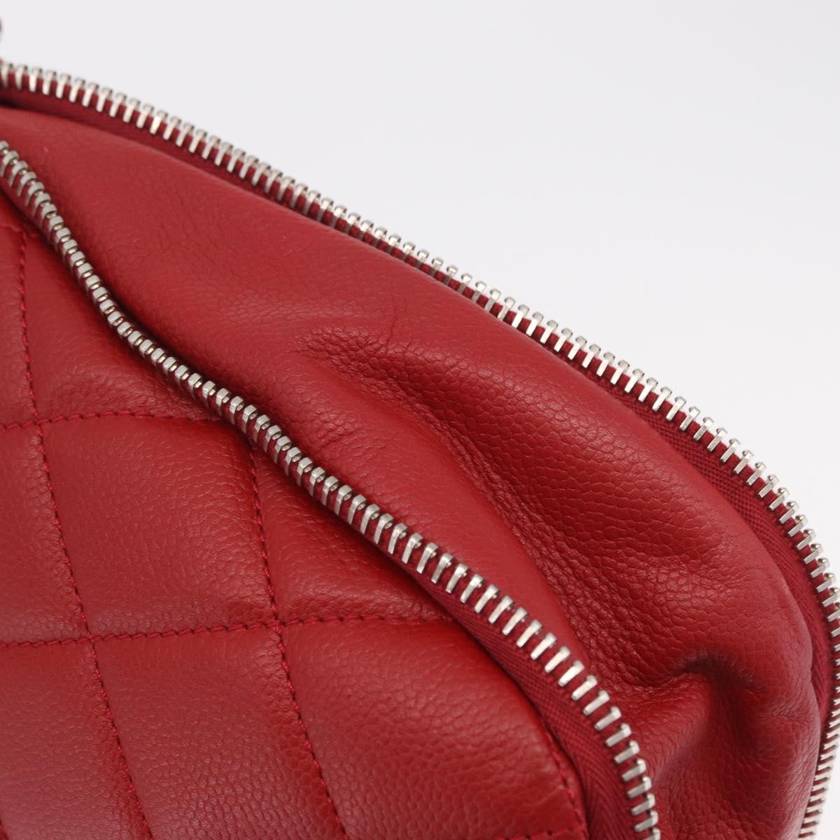 CHANEL Chain Shoulder Bag Caviar Skin Red Silver CC Auth 202542V