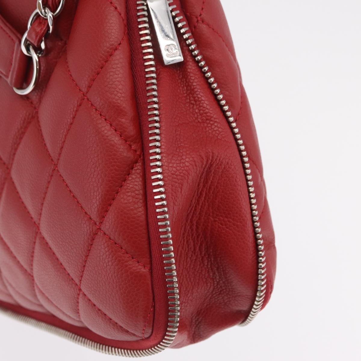 CHANEL Chain Shoulder Bag Caviar Skin Red Silver CC Auth 202542V