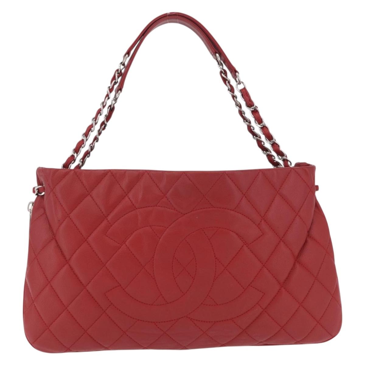 CHANEL Chain Shoulder Bag Caviar Skin Red Silver CC Auth 202542V