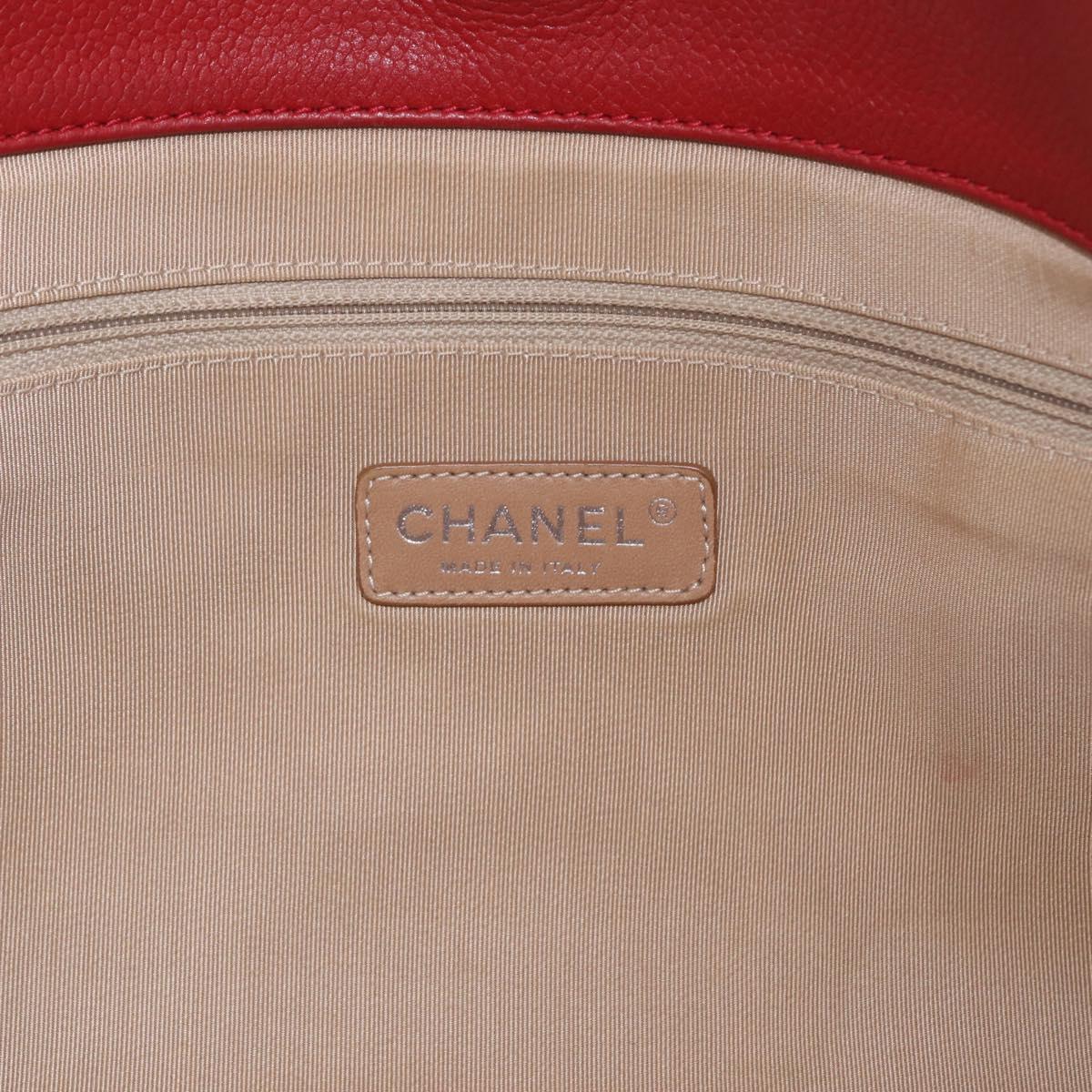 CHANEL Chain Shoulder Bag Caviar Skin Red Silver CC Auth 202542V