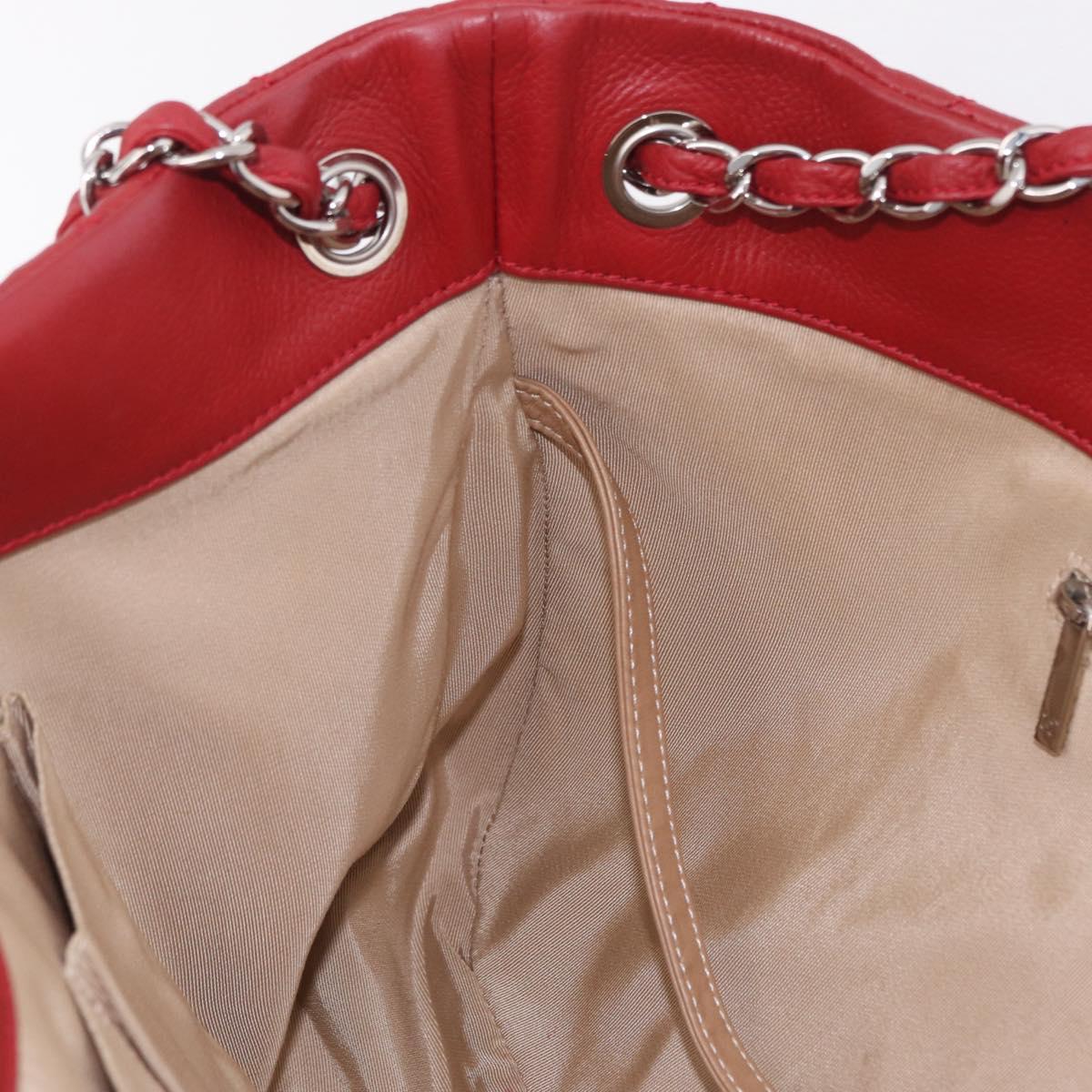 CHANEL Chain Shoulder Bag Caviar Skin Red Silver CC Auth 202542V