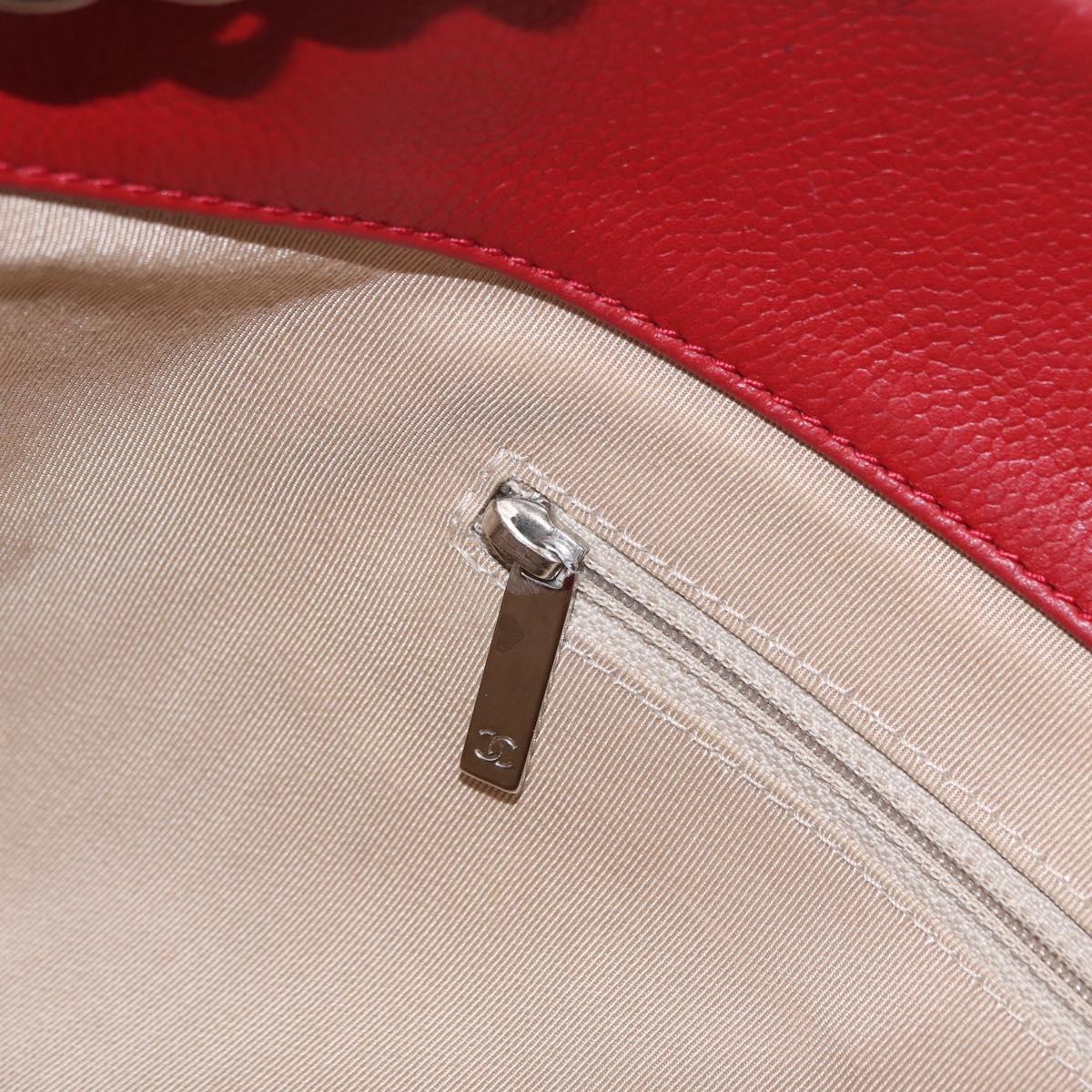 CHANEL Chain Shoulder Bag Caviar Skin Red Silver CC Auth 202542V
