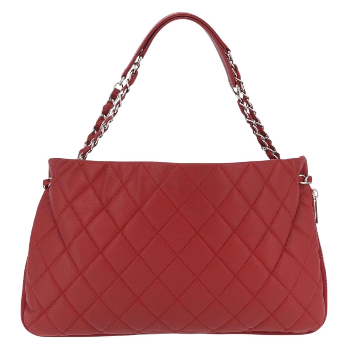 CHANEL Chain Shoulder Bag Caviar Skin Red Silver CC Auth 202542V