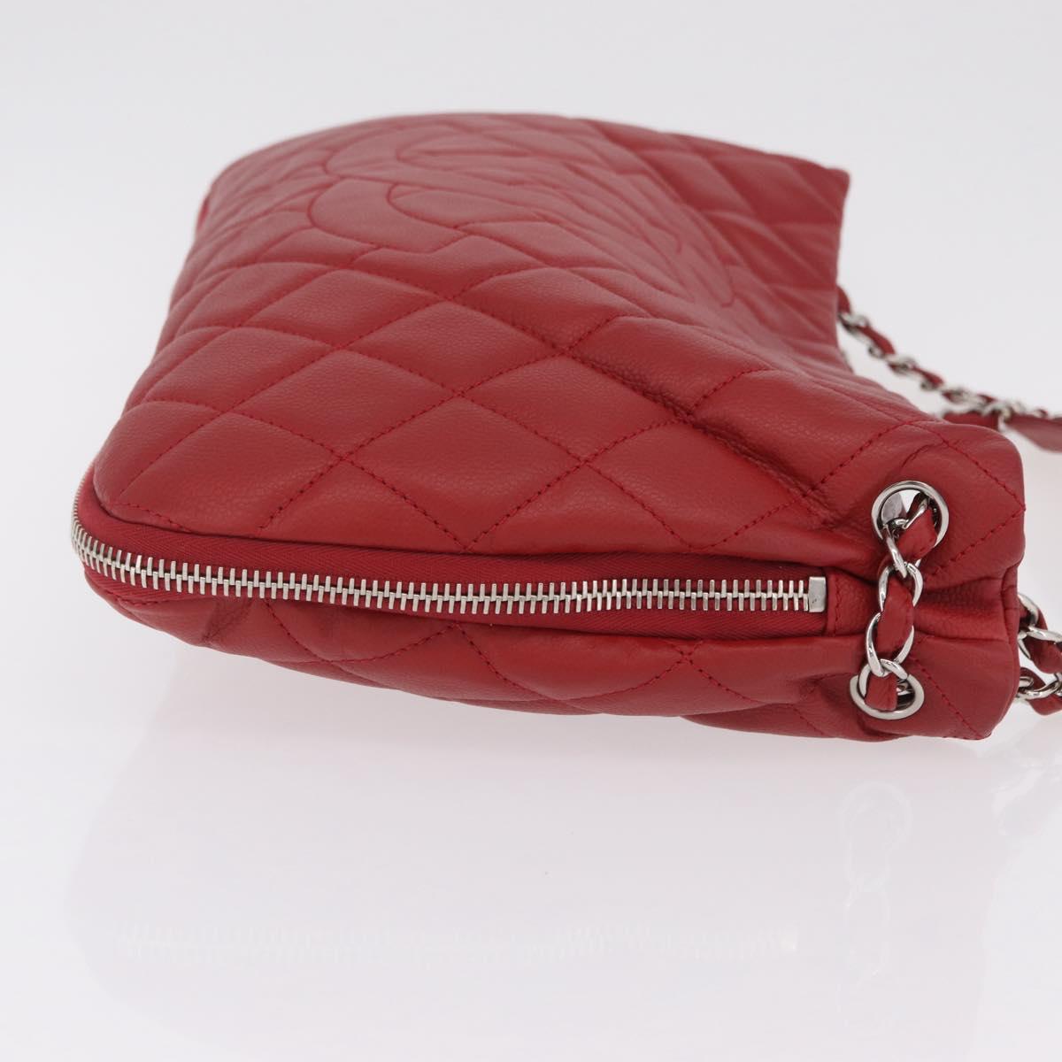 CHANEL Chain Shoulder Bag Caviar Skin Red Silver CC Auth 202542V
