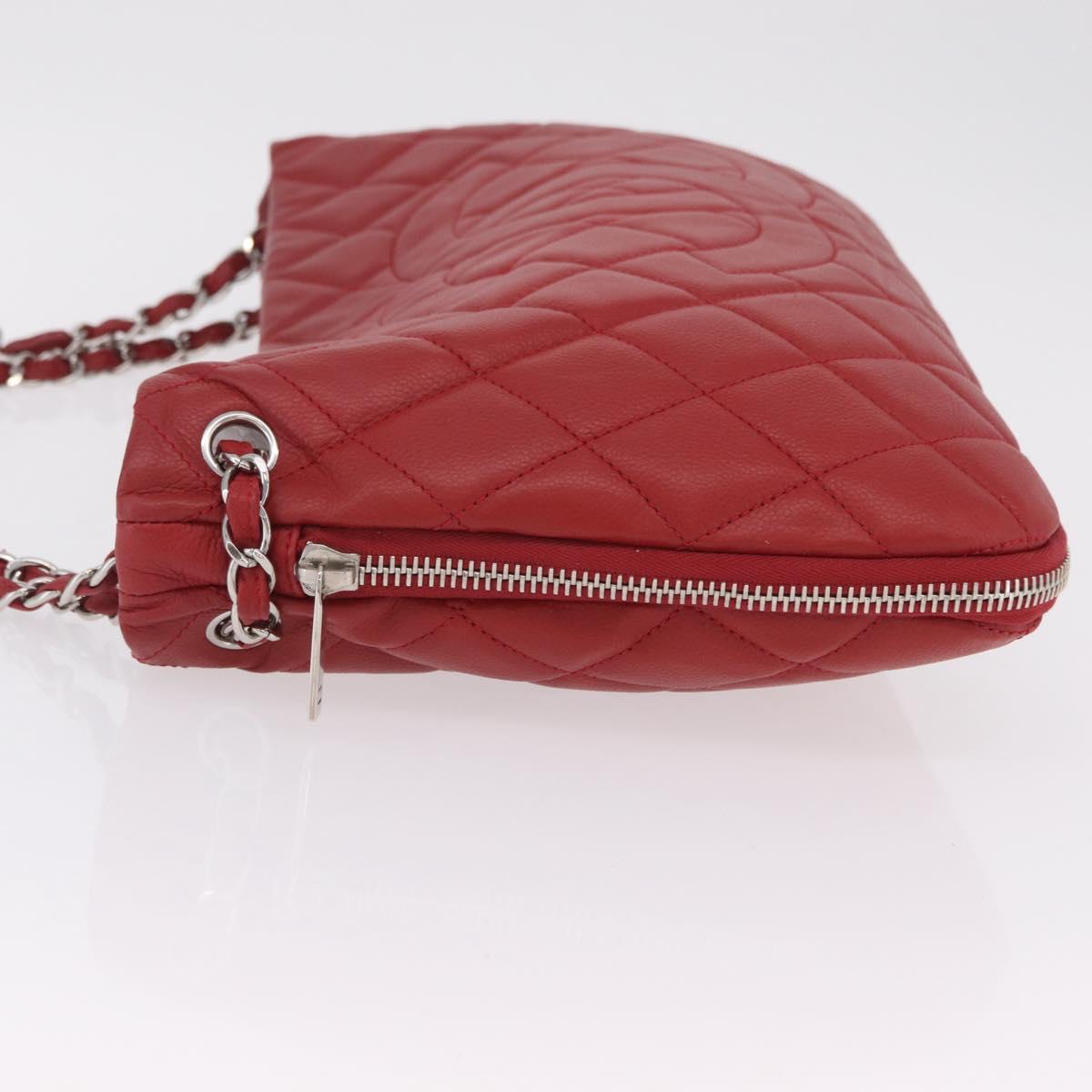 CHANEL Chain Shoulder Bag Caviar Skin Red Silver CC Auth 202542V