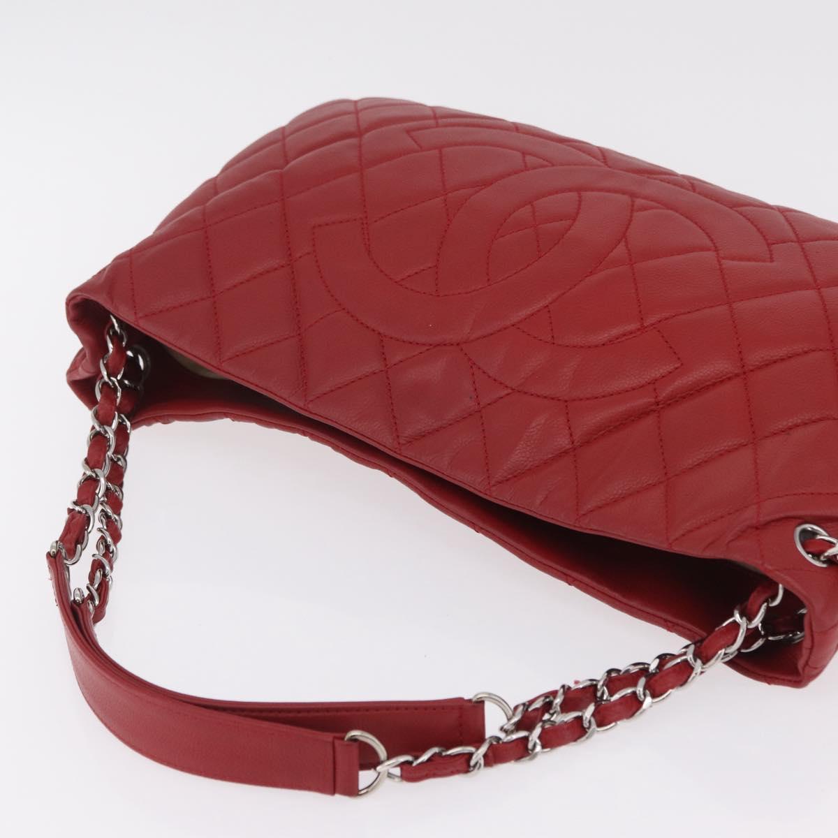 CHANEL Chain Shoulder Bag Caviar Skin Red Silver CC Auth 202542V
