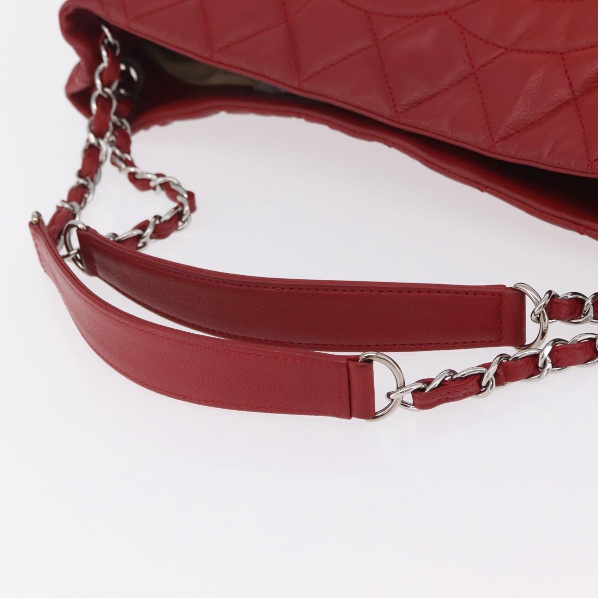 CHANEL Chain Shoulder Bag Caviar Skin Red Silver CC Auth 202542V