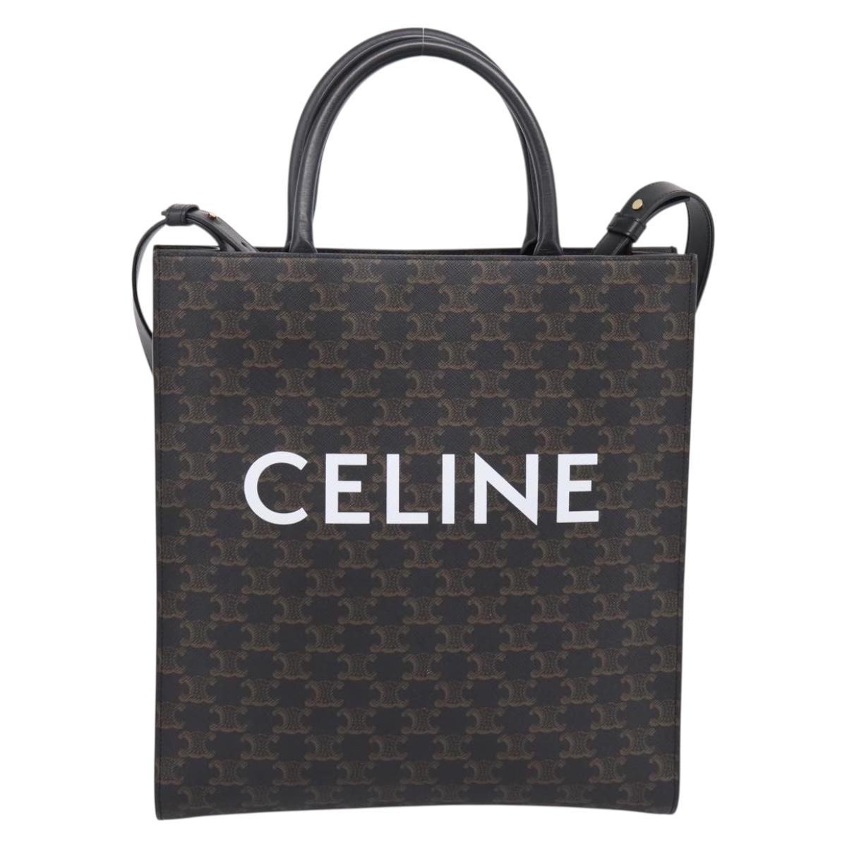 CELINE Triomphe Vertical Cabas Hand Bag PVC Black Gold Auth 202581V