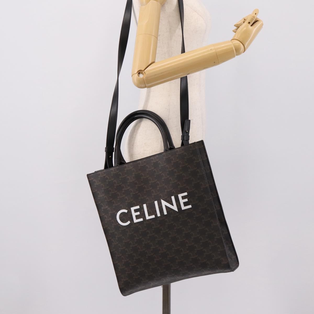 CELINE Triomphe Vertical Cabas Hand Bag PVC Black Gold Auth 202581V