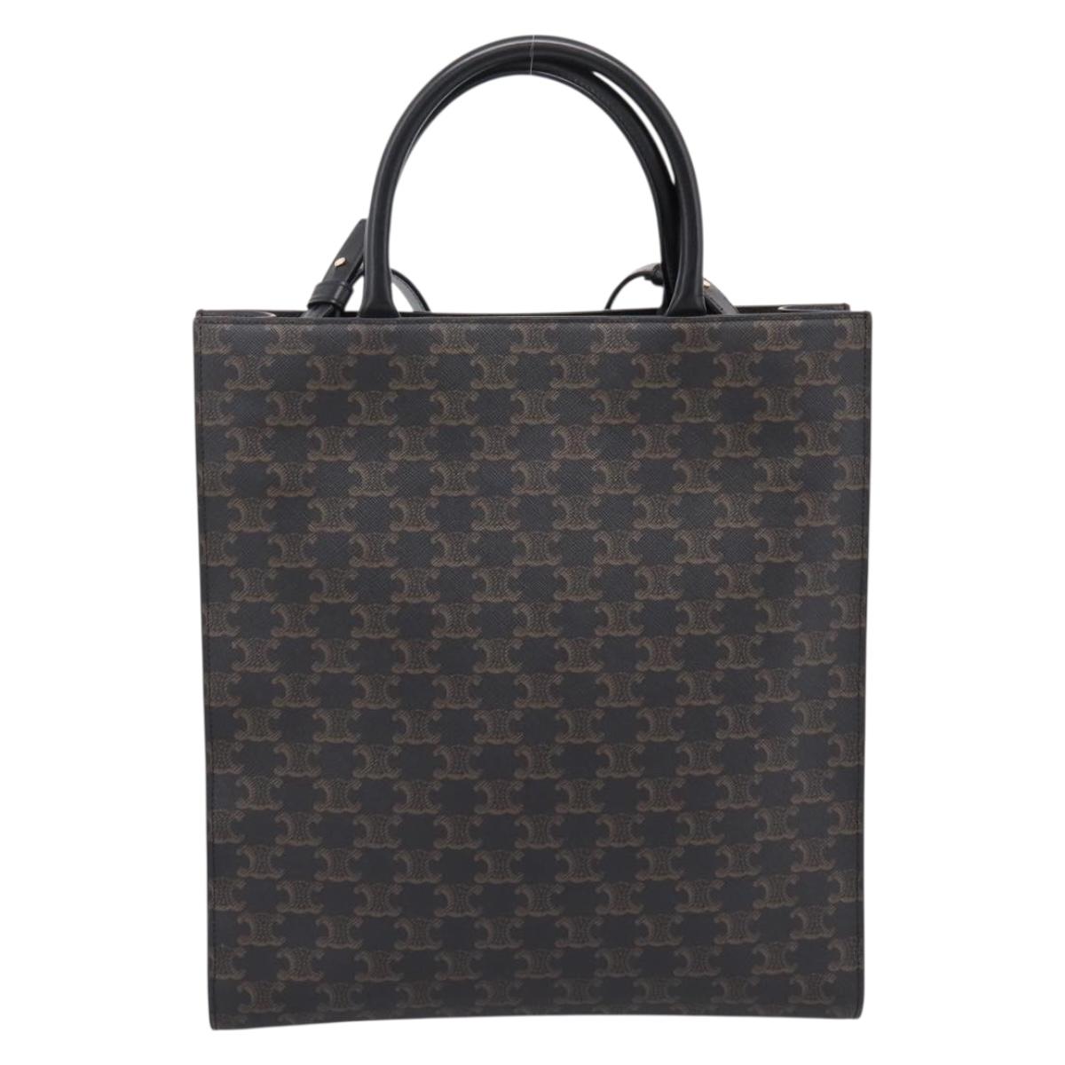 CELINE Triomphe Vertical Cabas Hand Bag PVC Black Gold Auth 202581V