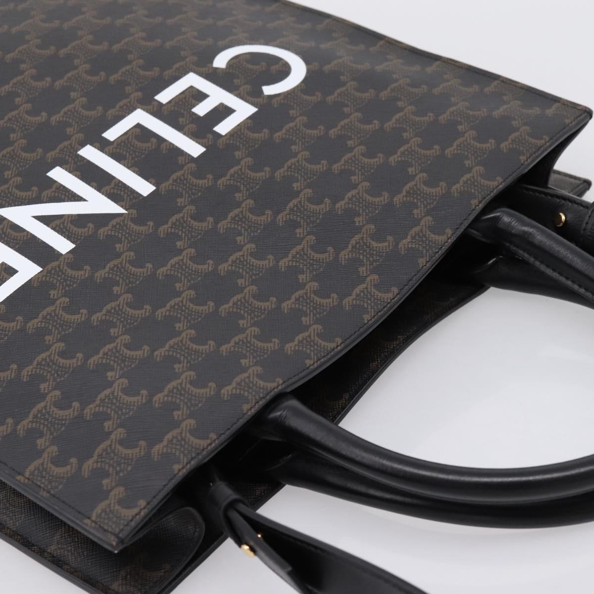 CELINE Triomphe Vertical Cabas Hand Bag PVC Black Gold Auth 202581V