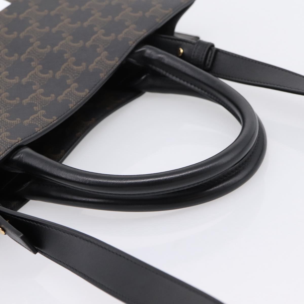 CELINE Triomphe Vertical Cabas Hand Bag PVC Black Gold Auth 202581V