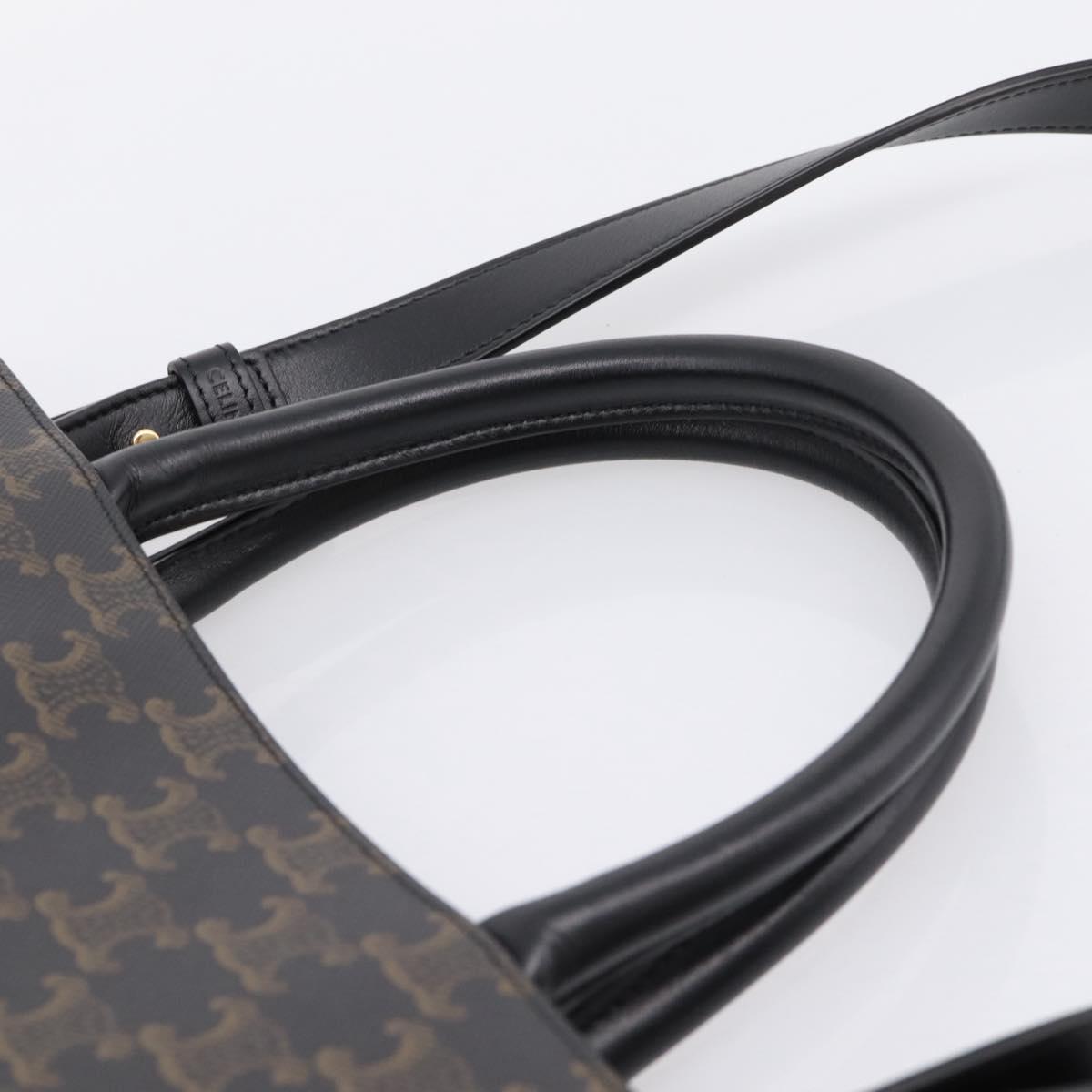 CELINE Triomphe Vertical Cabas Hand Bag PVC Black Gold Auth 202581V
