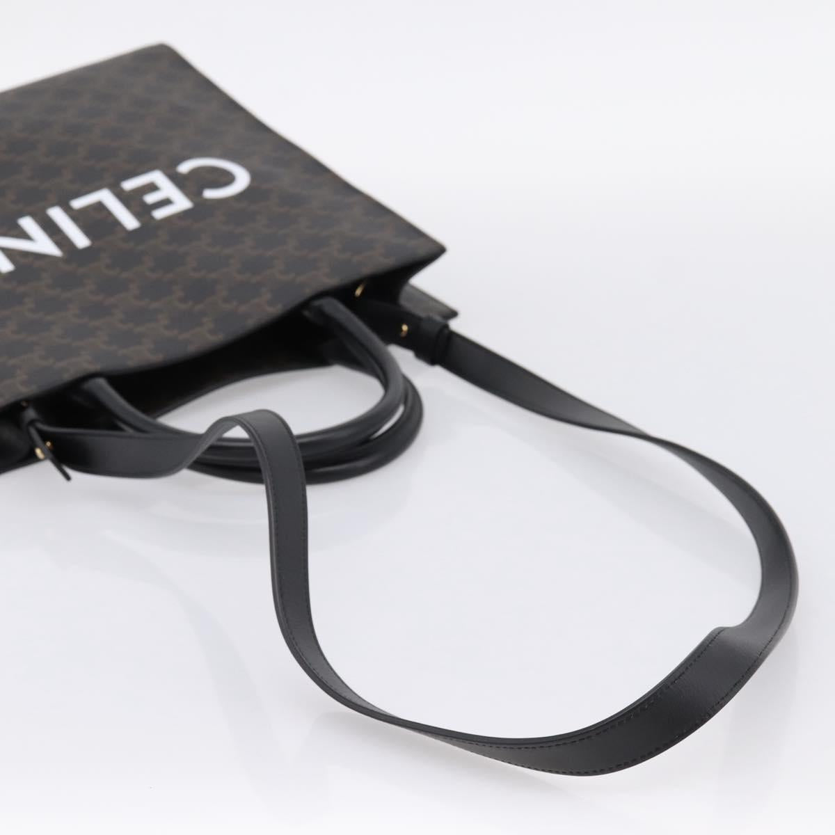 CELINE Triomphe Vertical Cabas Hand Bag PVC Black Gold Auth 202581V