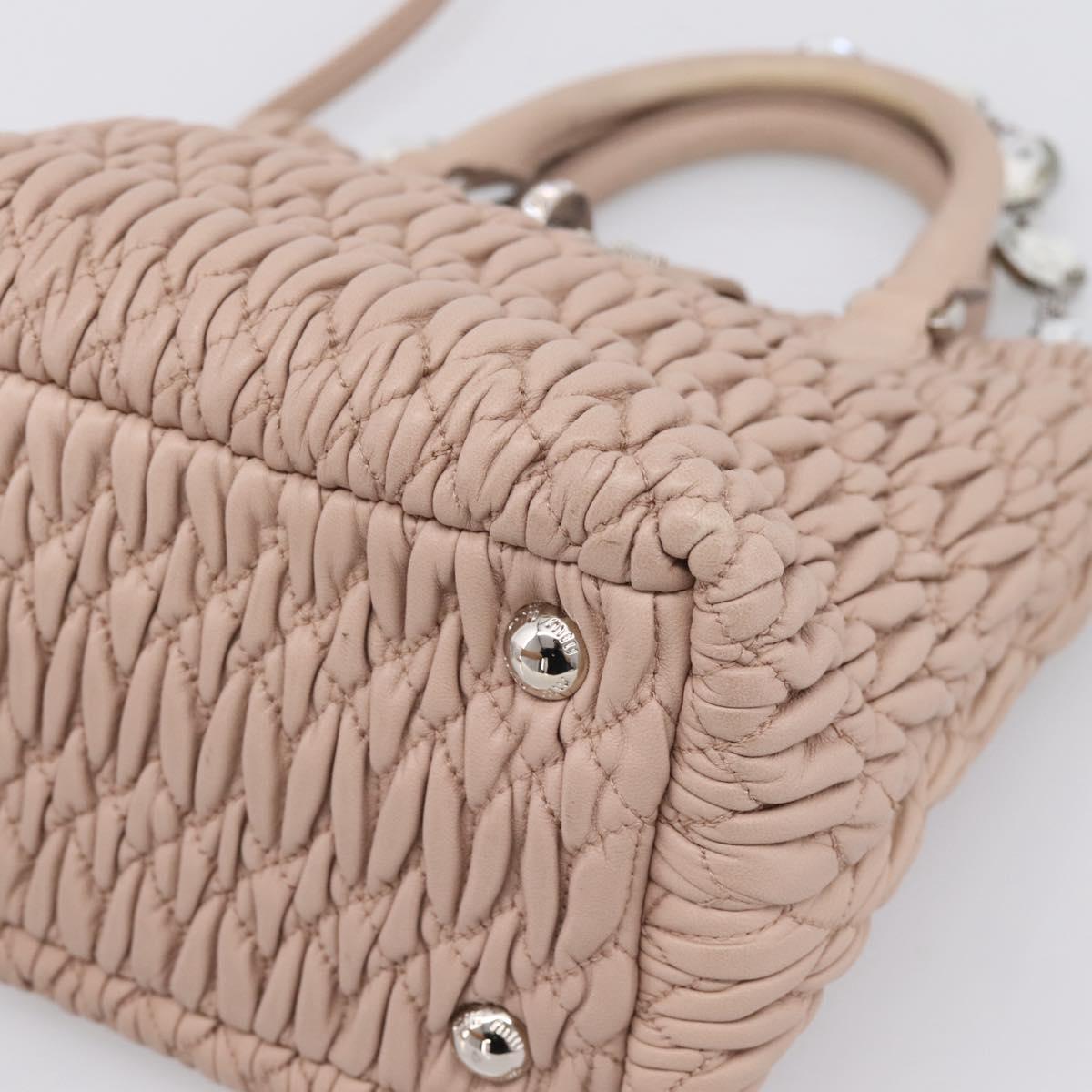 Miu Miu Matelasse Chain Shoulder Bag Leather 2way Pink Silver Auth 202582V