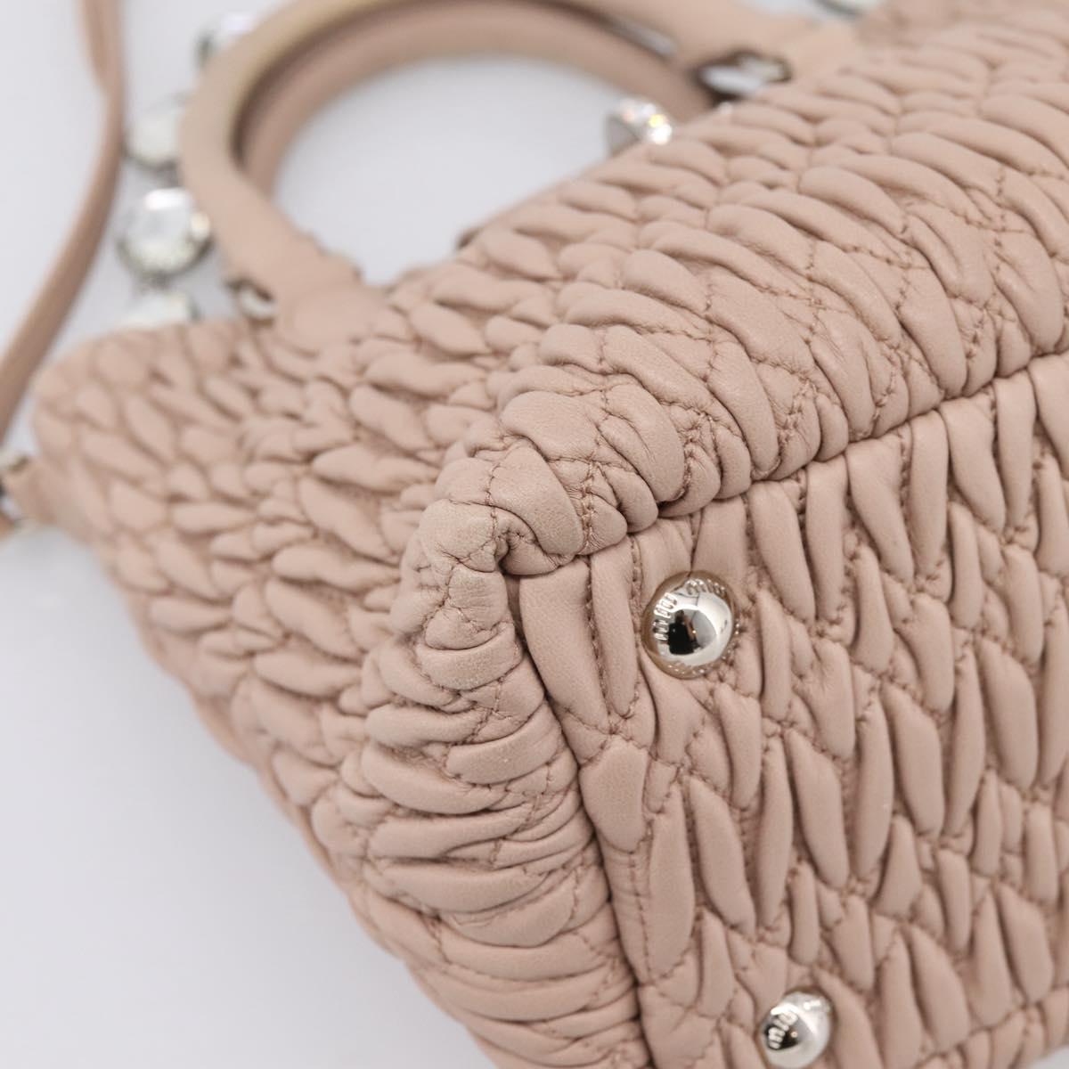 Miu Miu Matelasse Chain Shoulder Bag Leather 2way Pink Silver Auth 202582V